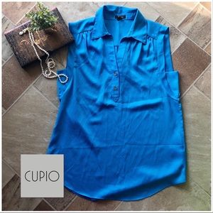 Cupio Robins Egg Blue Petal Back Cap Sleeve Blouse